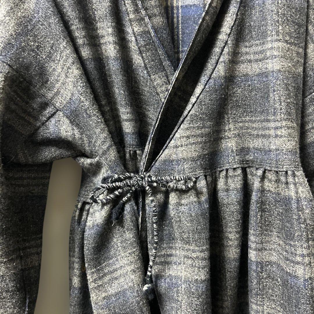 450 長袖カシュクールカーディガン グレー系 チェック柄