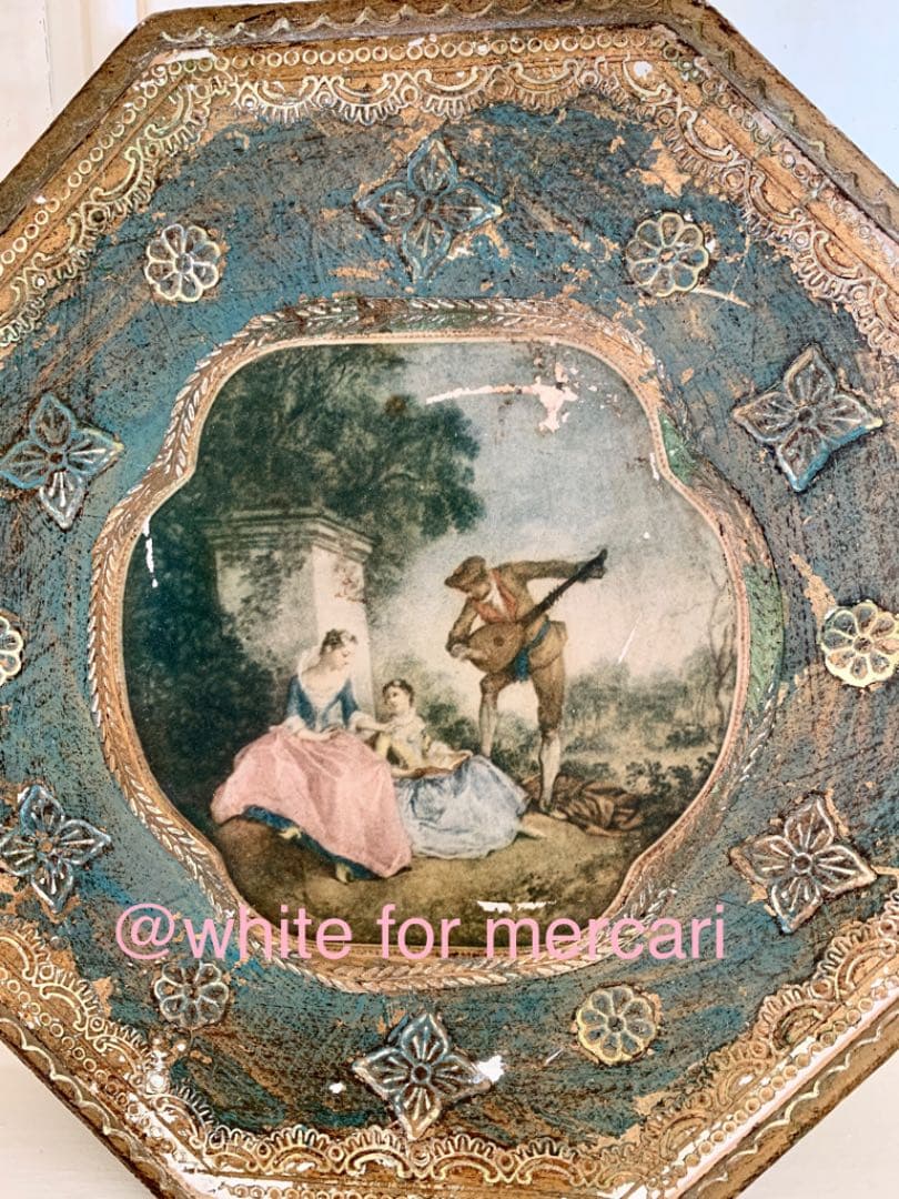 イタリア アンティークプレゼント♡宮廷貴族ワトー画ウッド飾り2枚セット