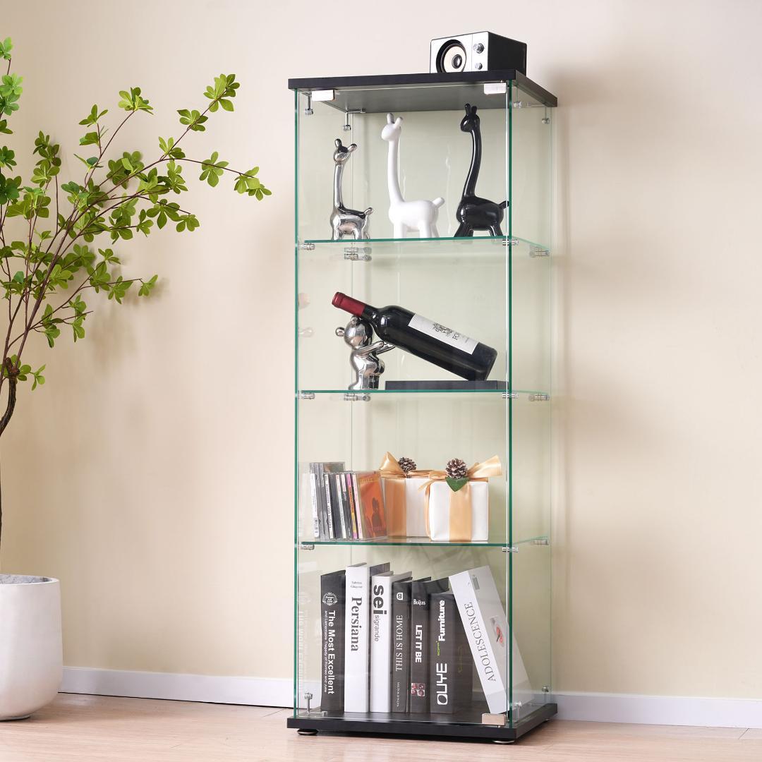 コレクションケース ガラスディスプレイキャビネットフィギュアケース 4段ブラック