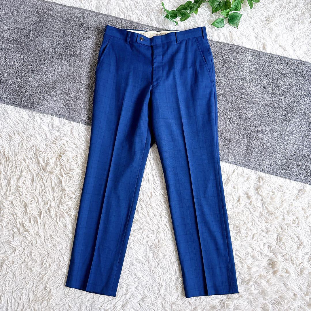 最高級　ロロピアーナ社製　3ピース　セットアップ　スーツ　チェック柄　ネイビー