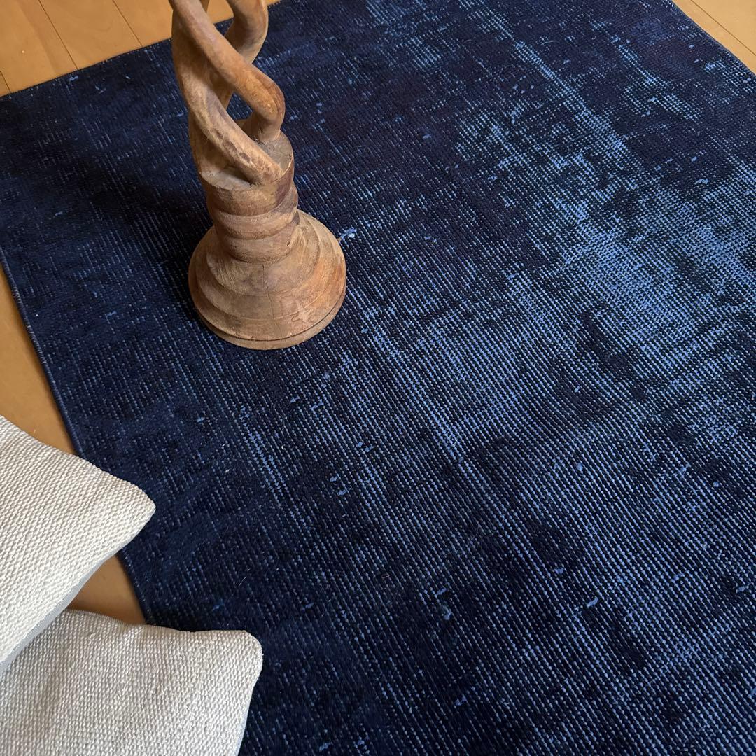 80.5×182 藍色オーバーダイ　ワンカラーラグ　トルコヴィンテージラグ