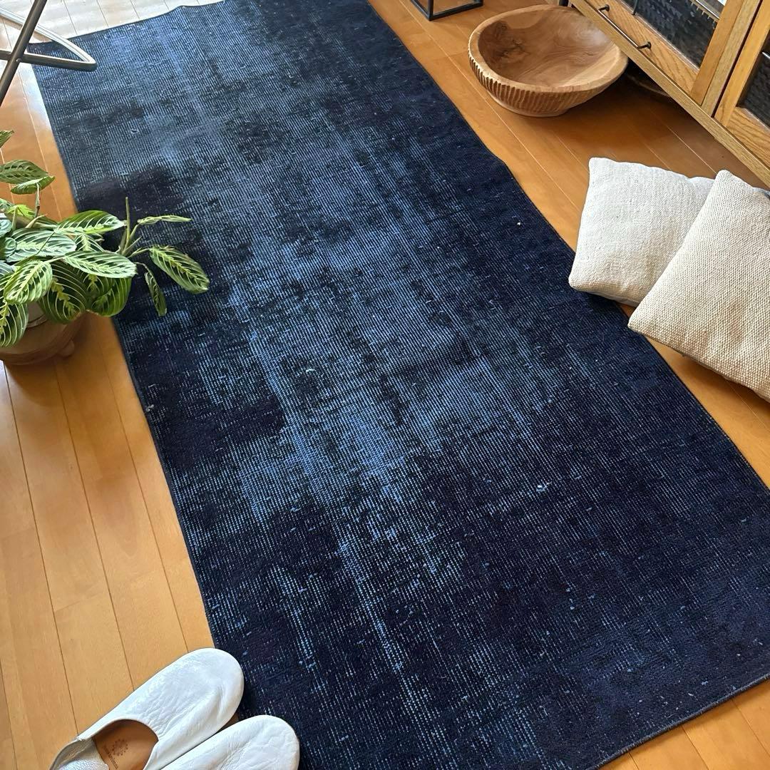 80.5×182 藍色オーバーダイ　ワンカラーラグ　トルコヴィンテージラグ