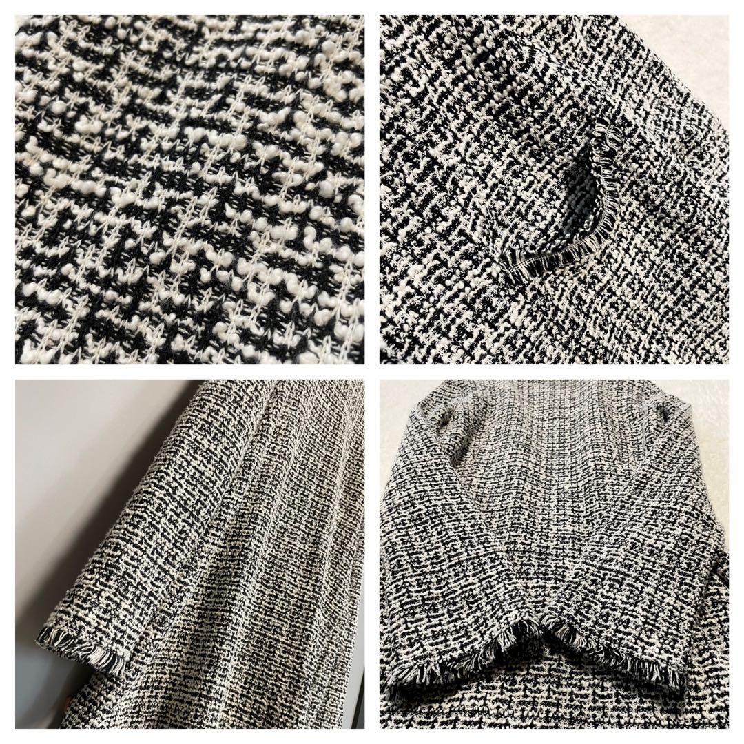 希少 UNDRY ツイード ノーカラーロングジャケット L セレモニー ゆったり