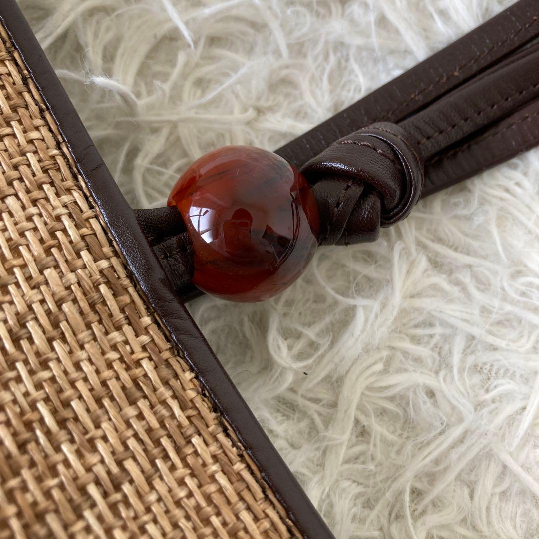 キタムラ✨かごバッグ　レザー　トートバッグ　夏　編み込み　保存袋　自立　異素材