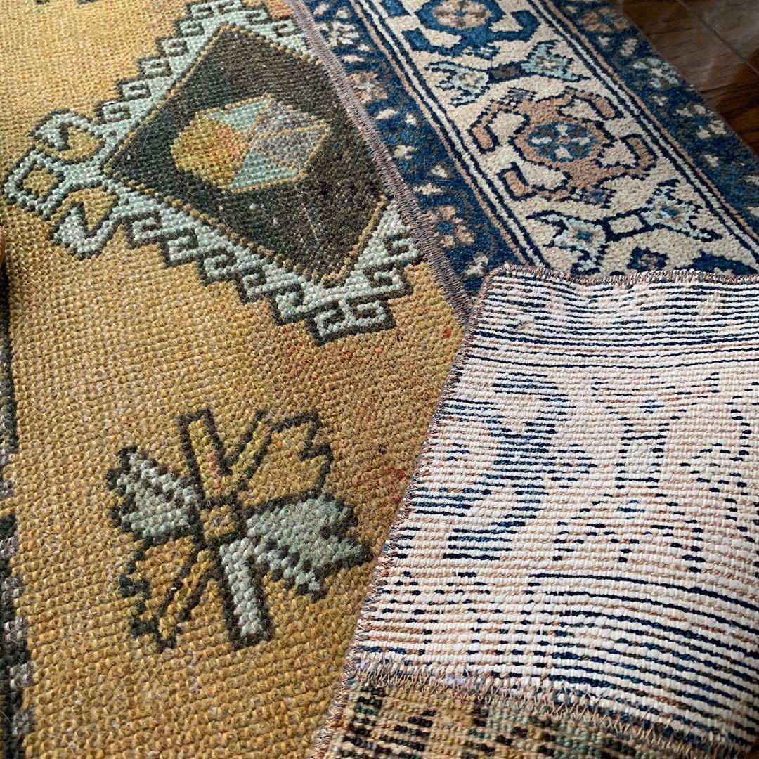 トルコヴィンテージラグ　マスタードイエロー115cm×52cm トルコラグ