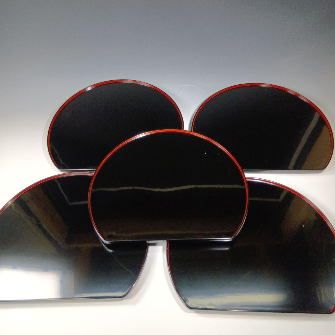 値下げ木製　輪島塗(塗師)静峰造　半月盆5枚　 共箱