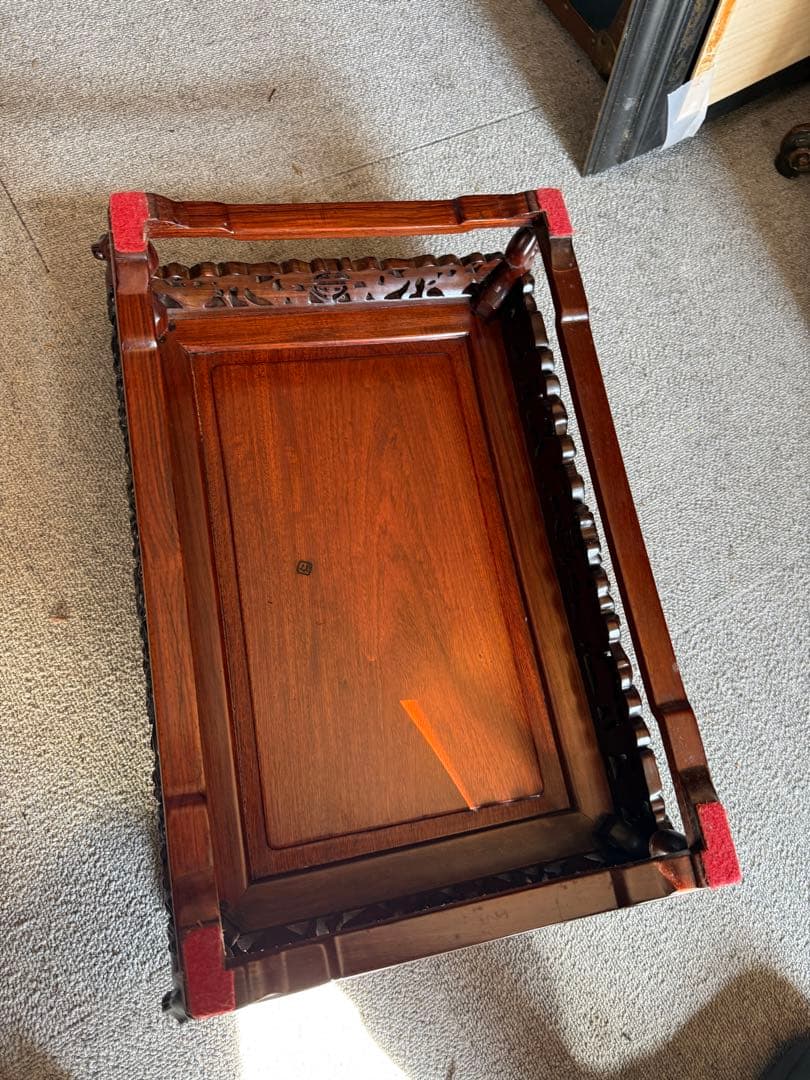 唐木花台 仁刻印 花梨材 彫刻大型飾り台 香炉台 盆景台 高級唐木家具