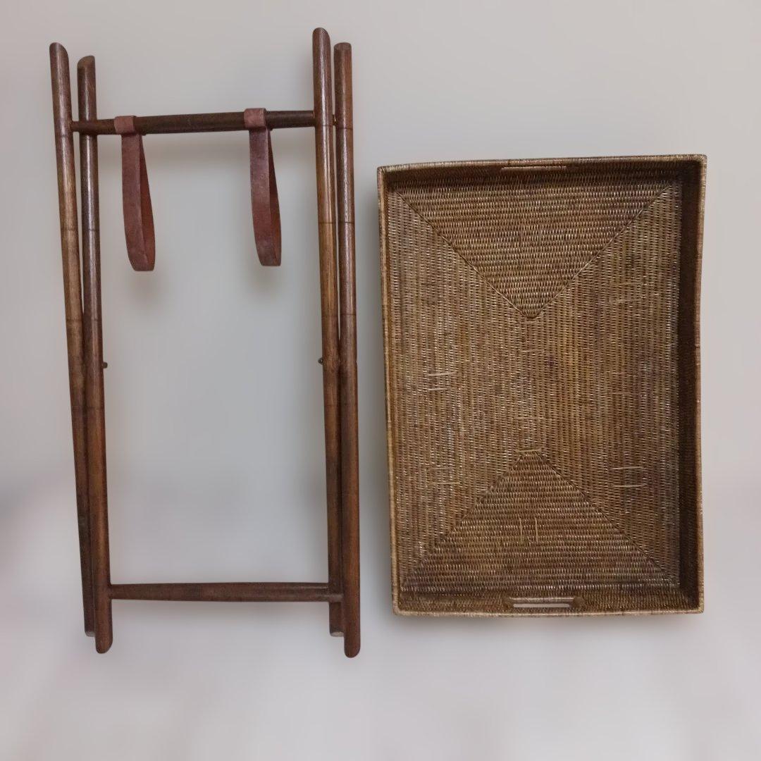 極美品　ラタン 　バトラーズトレーテーブル 　天然素材 　折りたたみ アジアン