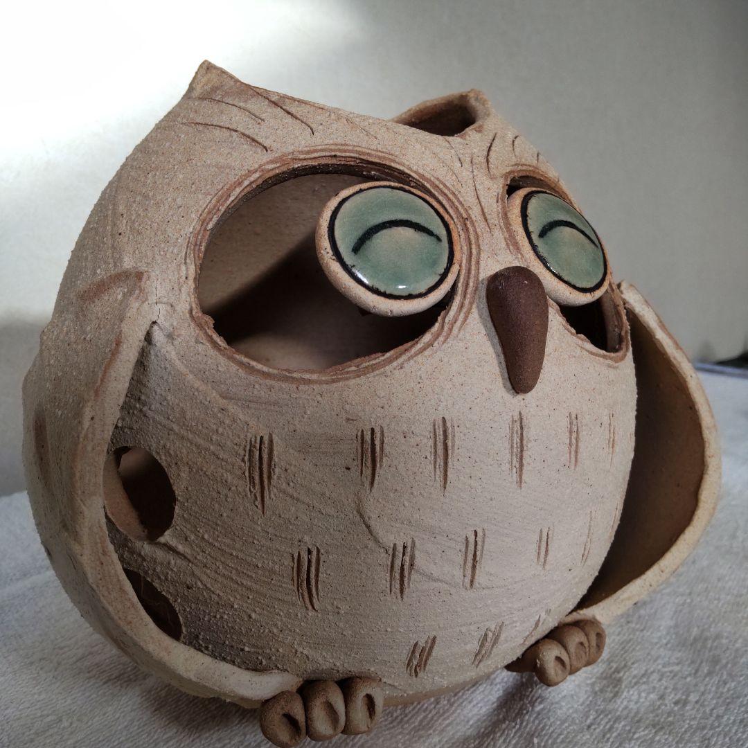 ふくろうのランプ　フクロウ照明　明山陶業　信楽焼