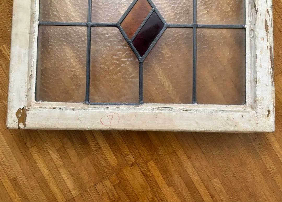 【最終価格】ステンドグラス ダイヤモンド型　窓枠 アンティーク　シャビーシック