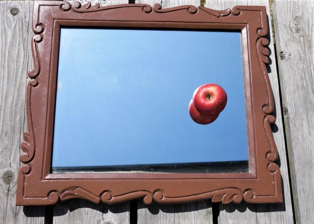 木彫り壁掛け鏡 レリーフウォールミラー 唐木ローズウッド 昭和家具