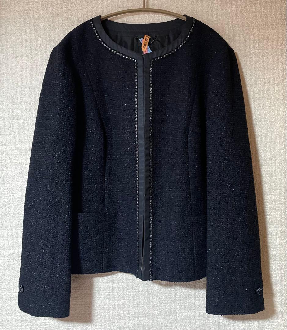 23区 ボーダーカラミツイードジャケット ブラック オンワード樫山 48 XL〜