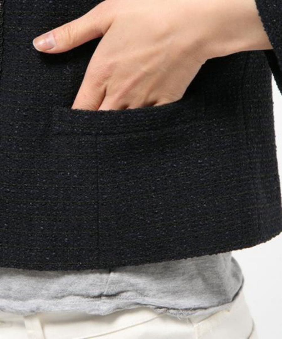 23区 ボーダーカラミツイードジャケット ブラック オンワード樫山 48 XL〜