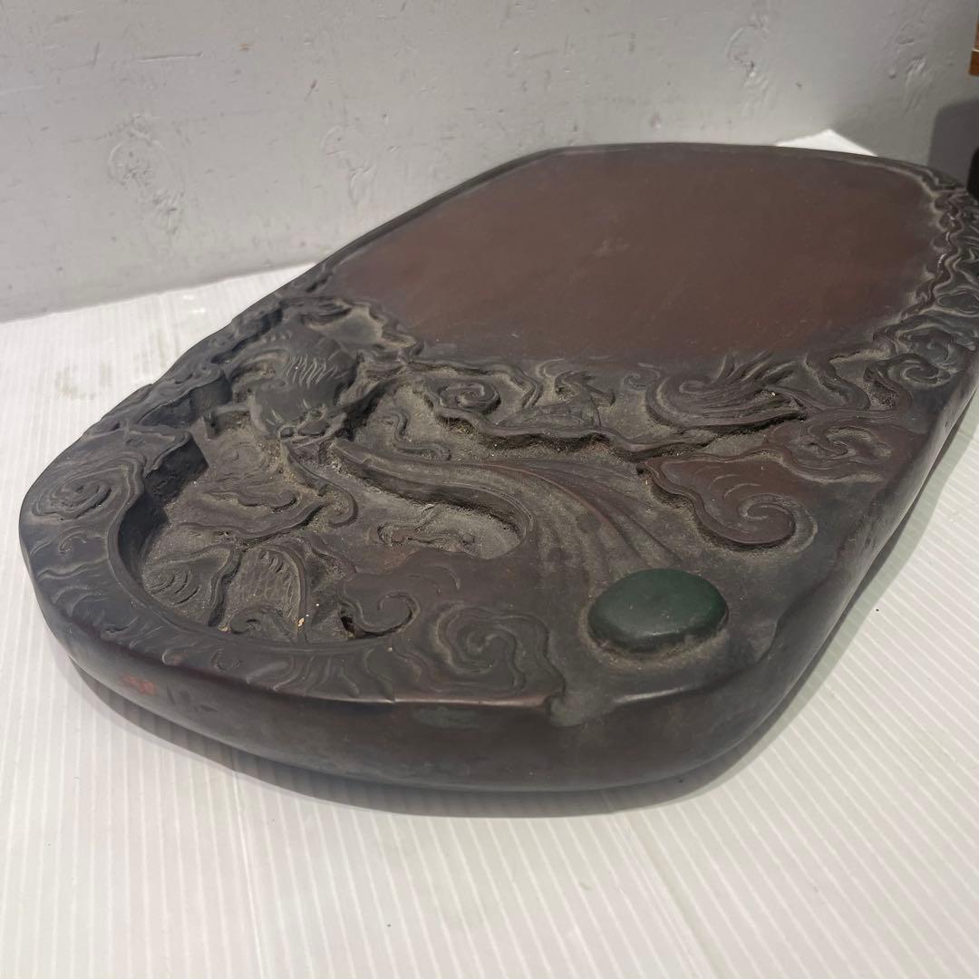 書道具 中国美術 古硯　龍彫刻大型硯 工芸 骨董品 インテリア コレクション
