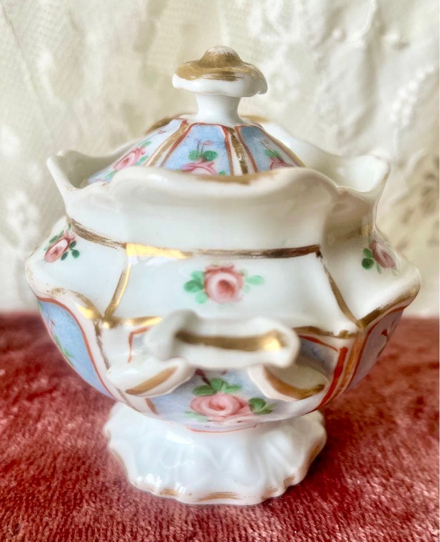 ローズ柄陶器ディネットセット　ティーセット　フランスアンティーク　ままごとドール