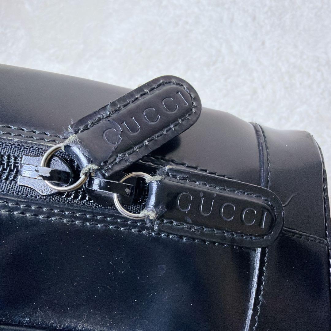 GUCCI 2way スリング ショルダーバッグ バンブー エナメル ブラック