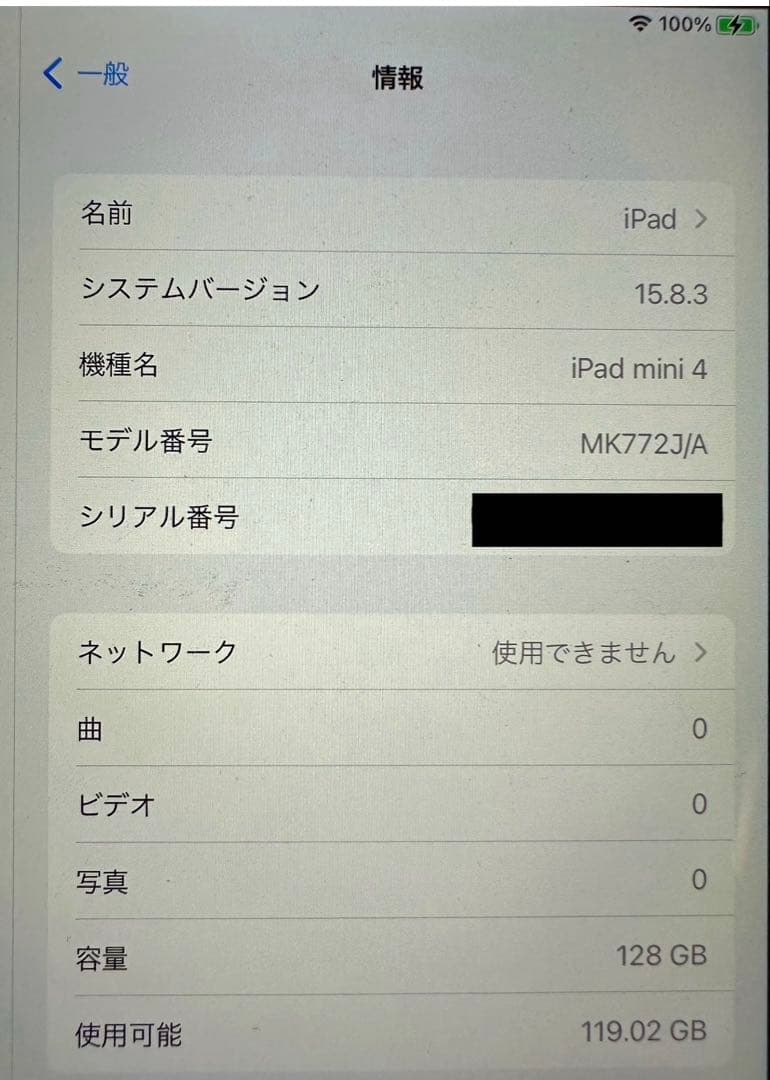 iPad mini4 128GB WiFi+Cellular シルバー初期化済