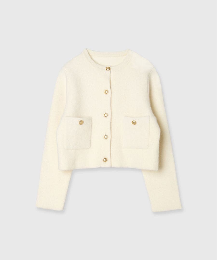 【新品】アニュアンス ラクーンブレンドノーカラーニットジャケット アイボリー