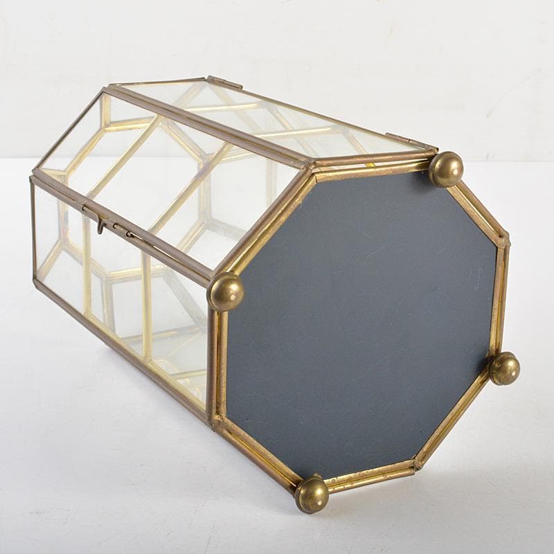 アンティーク　銅枠　八角　ガラスケース　宝石入　ディスプレイケース　CR7319