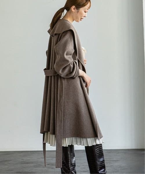 NOBLE ノーブル リバーオーバーカラーミディコート グレーA