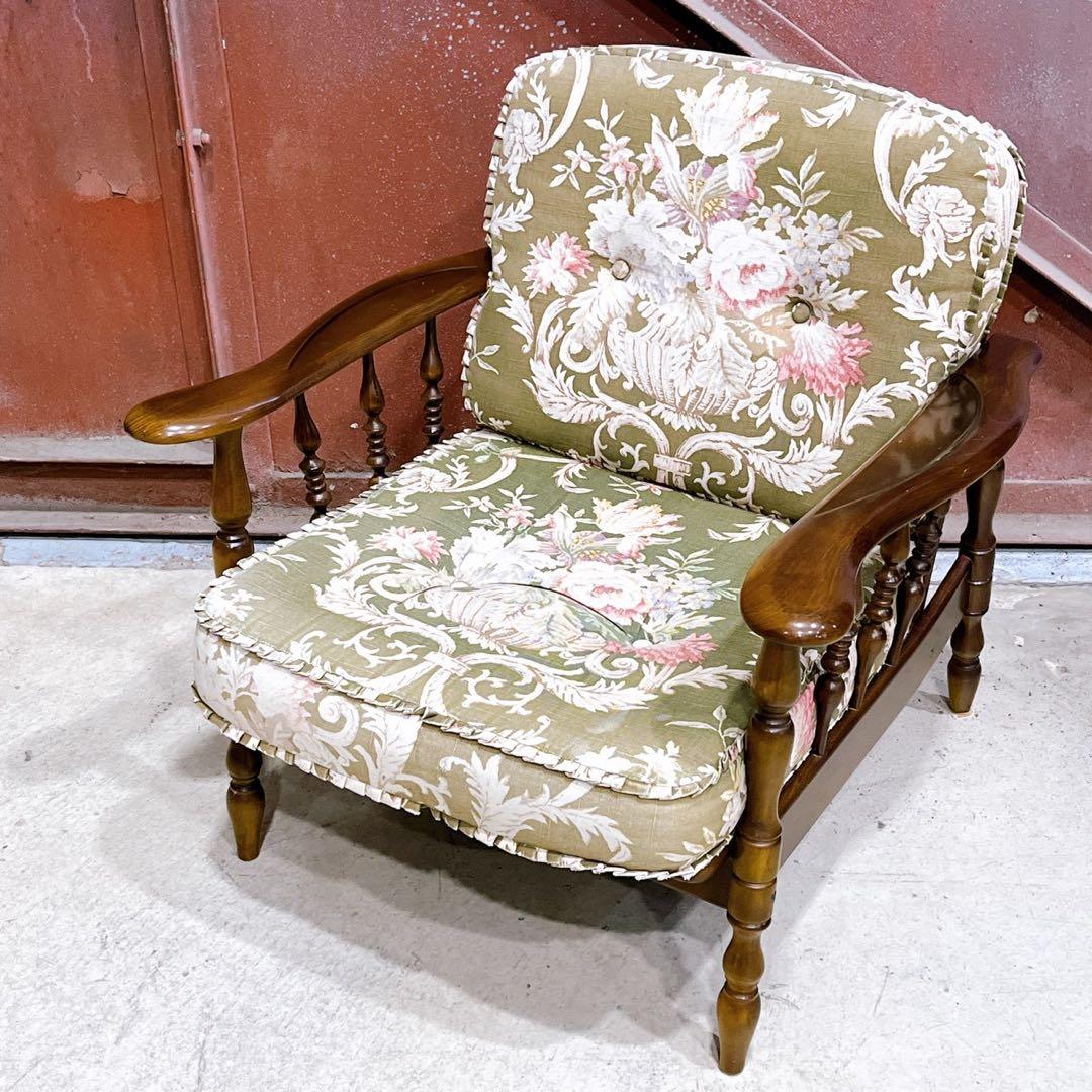 【稀少】karimokuカリモク アームチェア コロニアル フリージアグリーン①