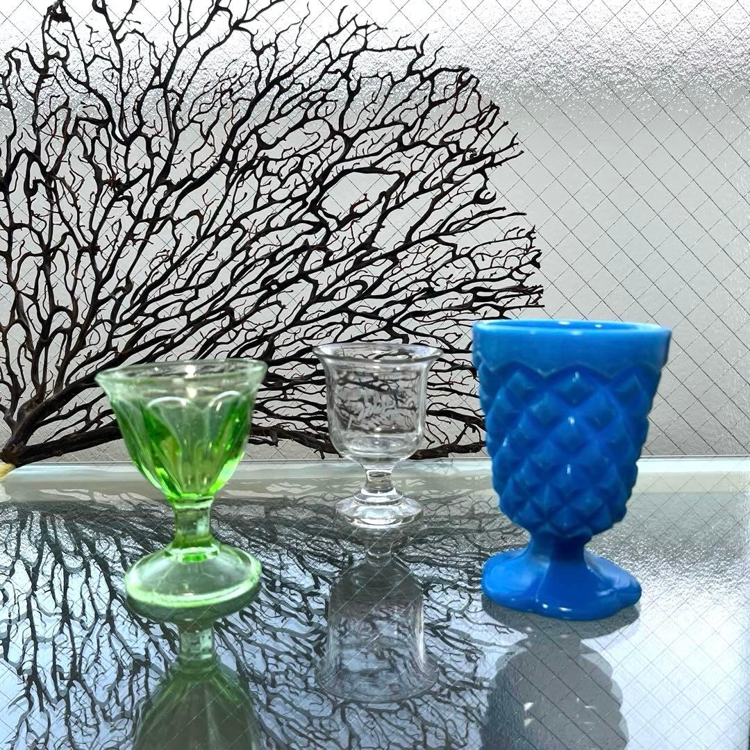 骨董　時代ガラス　希少練りガラス　花底　ダイヤ柄　筒型　氷コップ　ゴブレット１客