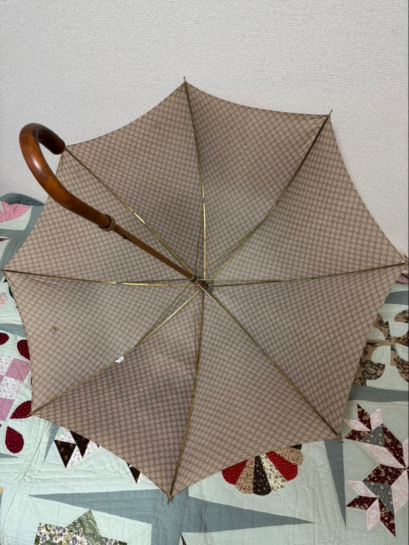 CELINE セリーヌ　総柄 トリオンフ柄雨傘　長傘　木製ハンドル