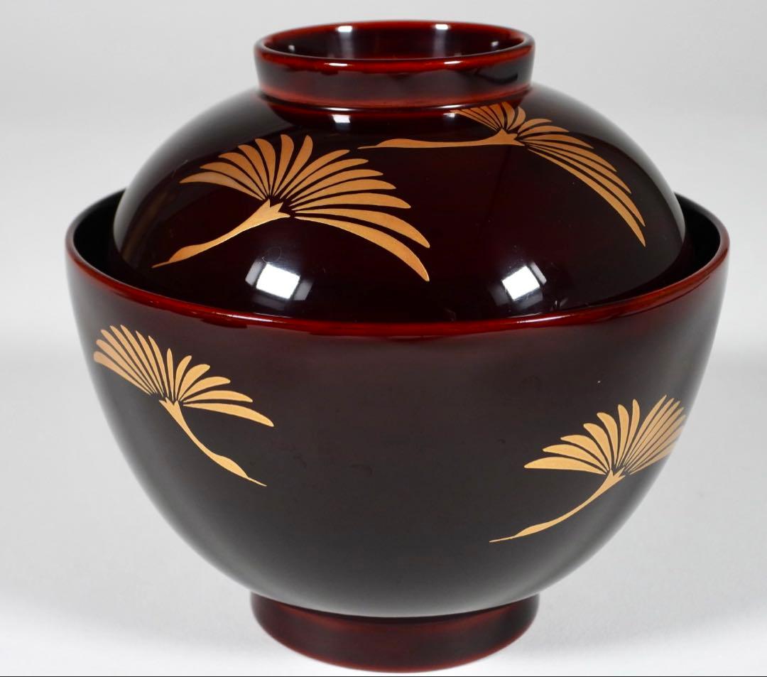 【らいおん】塗師 哲舟 蒔絵師 光峯 輪島屋本店造 輪島塗吸物椀 五客共箱