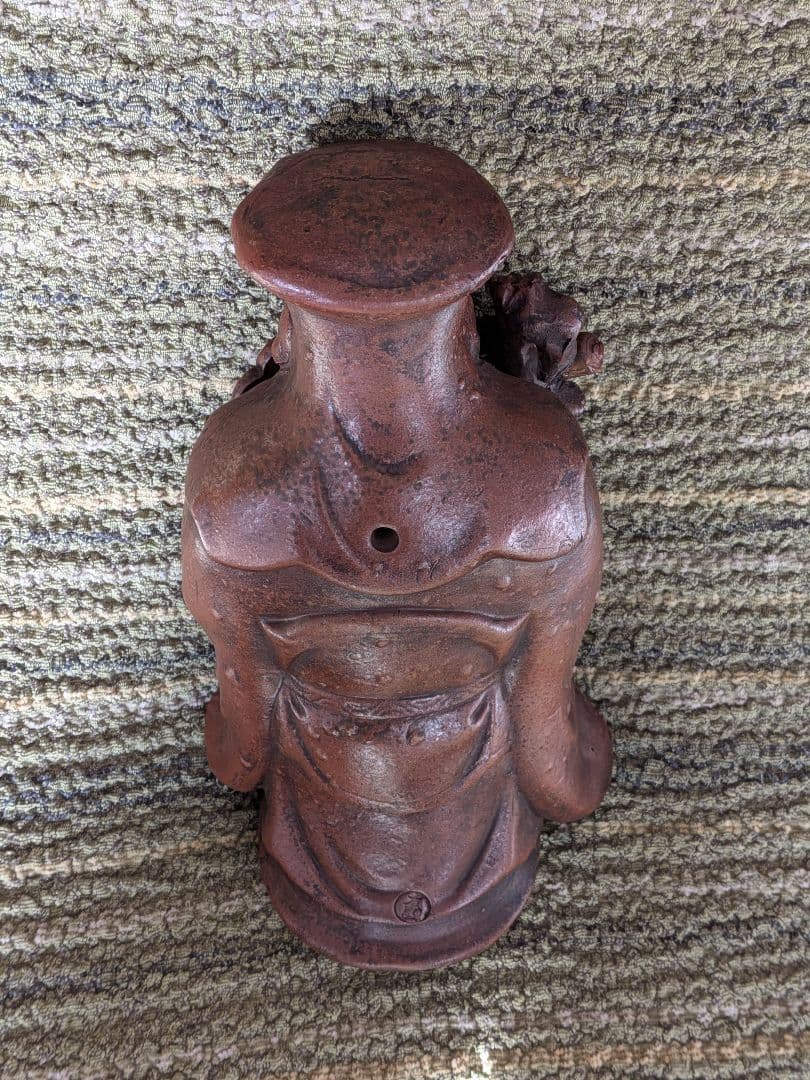 No.18備前焼寿老人置物 A25、備前焼の七福神置物、長寿・智慧の神様、希少品