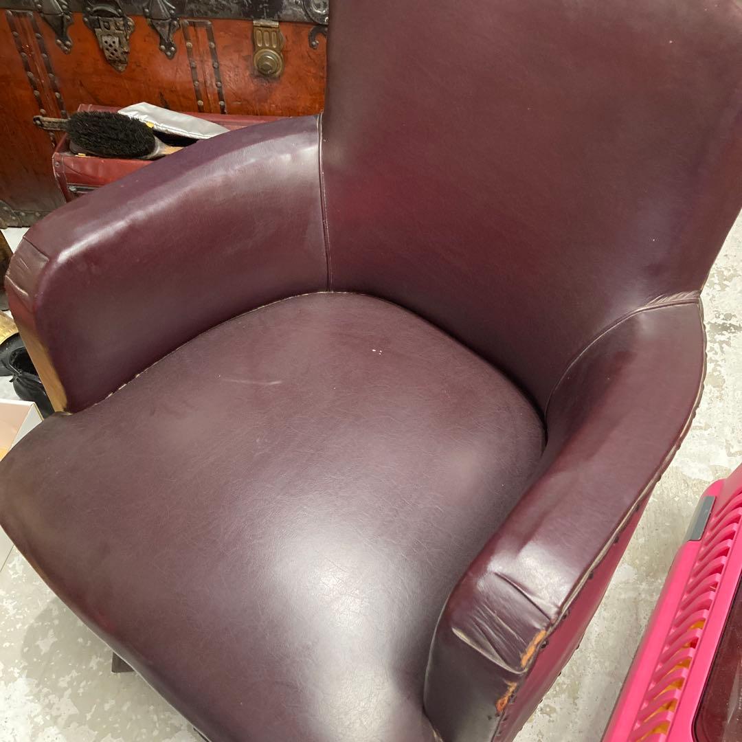 ⭐️アンティークレザー　スタッズ　バーガンディ レザー 1人掛け アームチェア