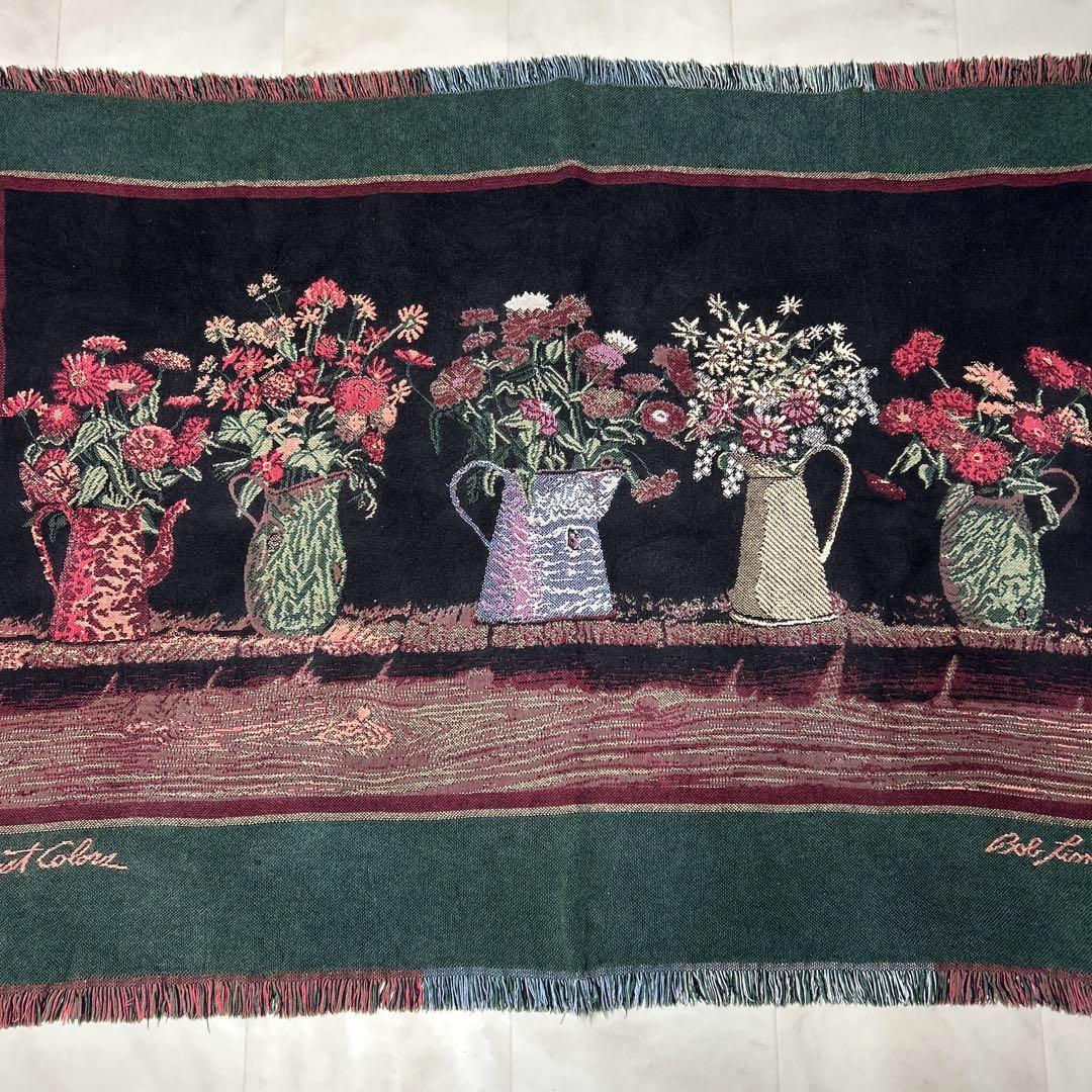 花　花瓶　マルチカバー　ソファーカバー　ヴィンテージラグ　120x165