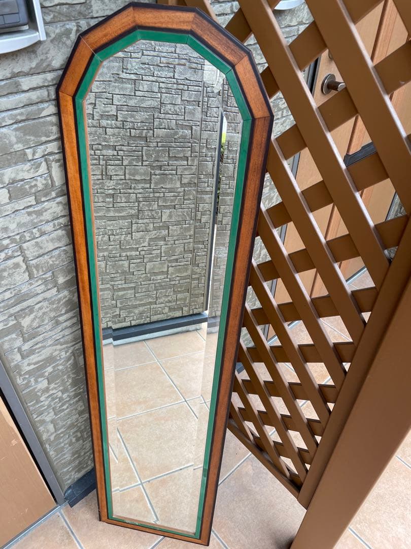 イタリア製　ミッドセンチュリー 木製フレーム 壁掛け鏡 ミラー ウォールミラー