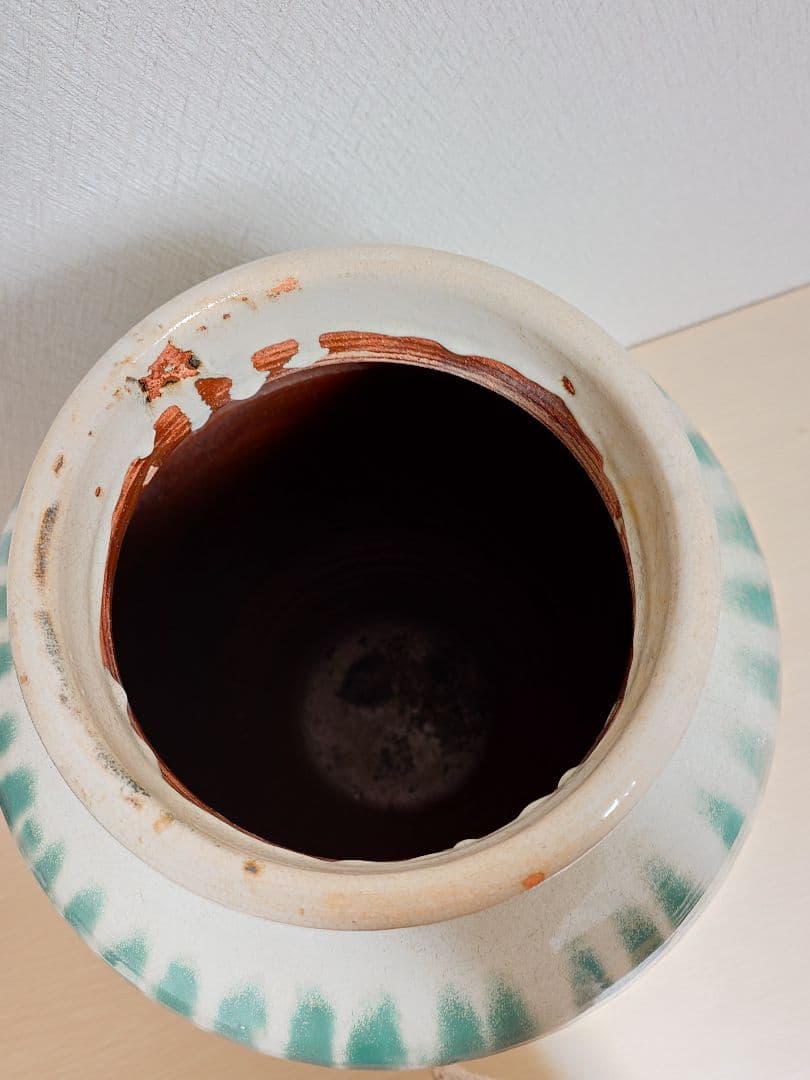 信楽焼？茶壺 大壺 すだれ壺 ストライプ柄 明治 アンティーク 骨董 中古品