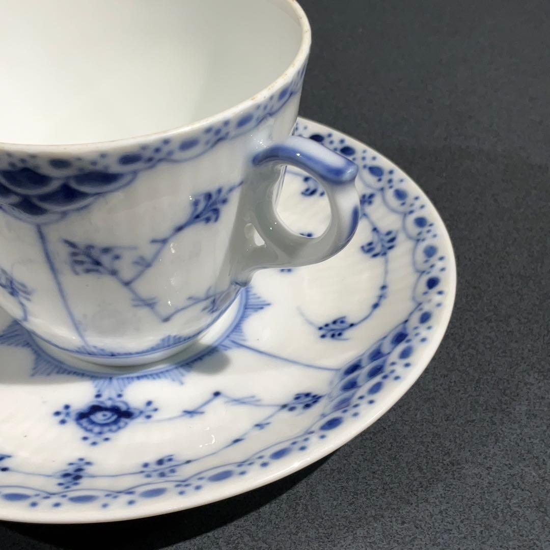 カップ＆ソーサー10客　ブルーフルーテッド　ハーフレース　6R0860ダ