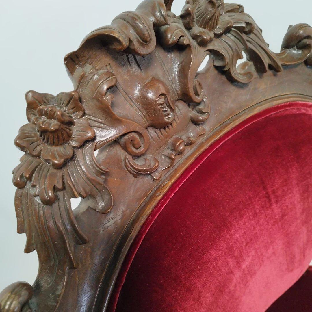 【引取り歓迎】アンティーク調 ベルベット椅子 アームチェア ロココ調家具