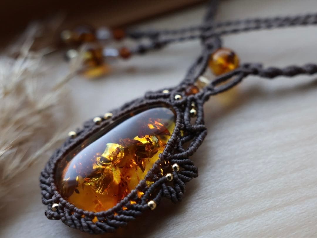 hanatae 琥珀　マクラメ　ネックレス