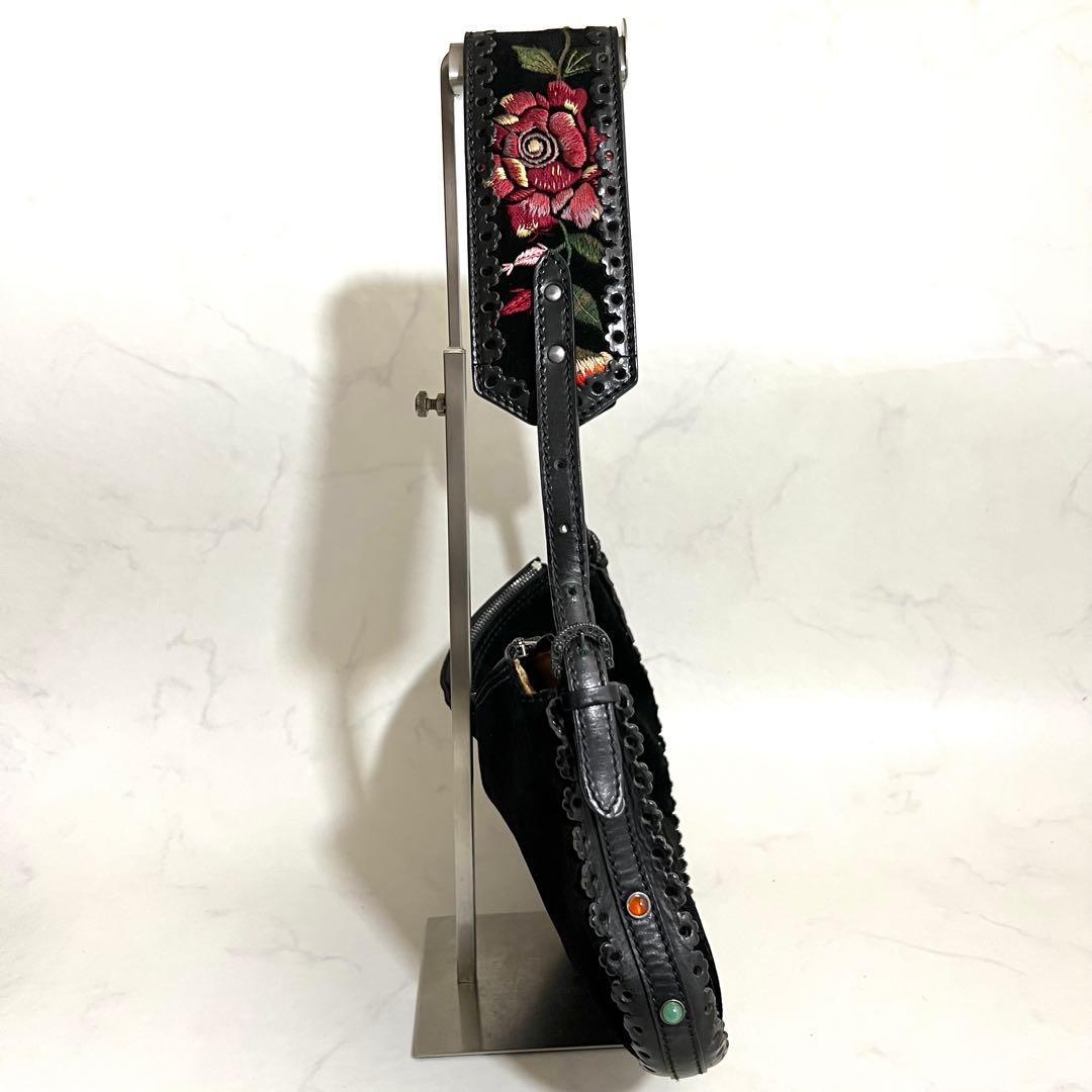 VALENTINO GARAVANI ショルダーバッグ 花柄刺繍 ブラック 袋付