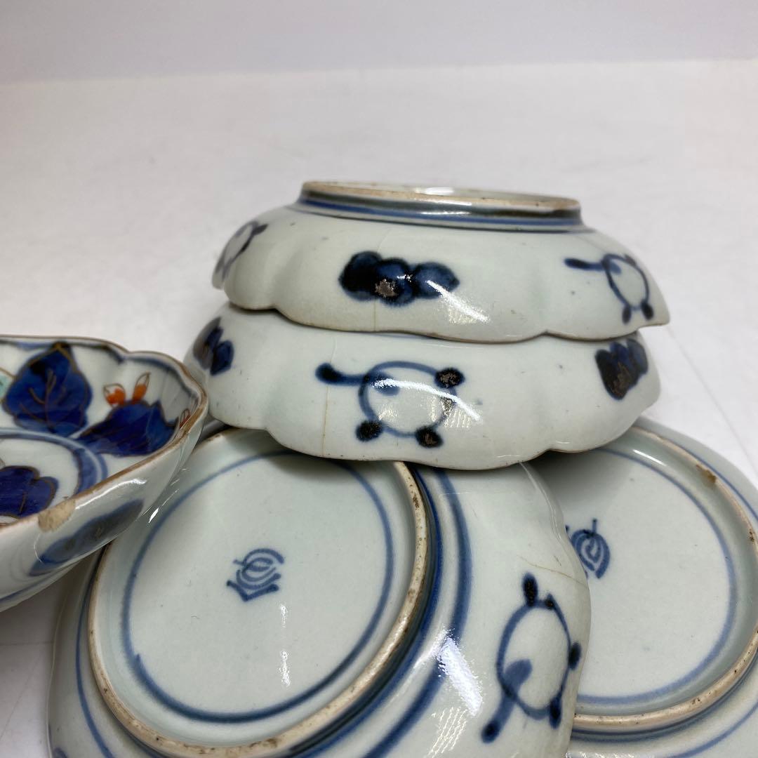 染付　花文皿　直径10.6㎝　12枚　木箱付　タカサ　東さ7-0928③