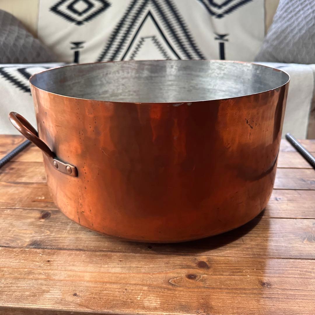 銅鍋　両手鍋　銅製　大型　寸胴鍋　ビンテージ　業務用