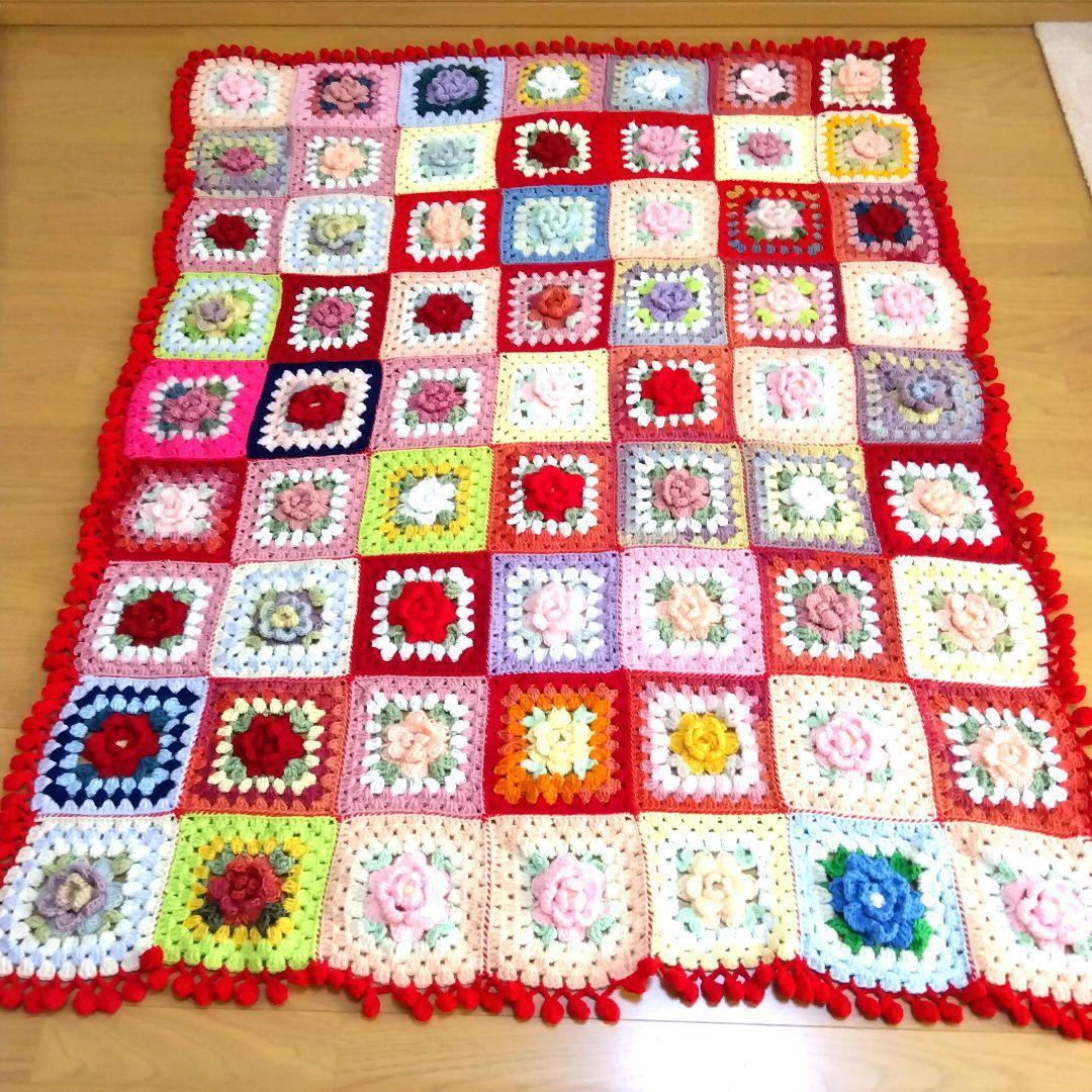 ブランケット ベットカバーカラフルなお花のグラニースクエア