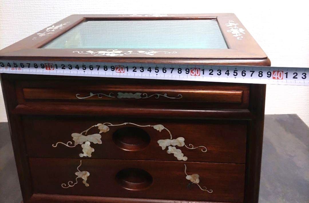 美品　螺鈿細工 ジュエリーケース二段引き出し 唐木 葡萄柄 花梨無垢材