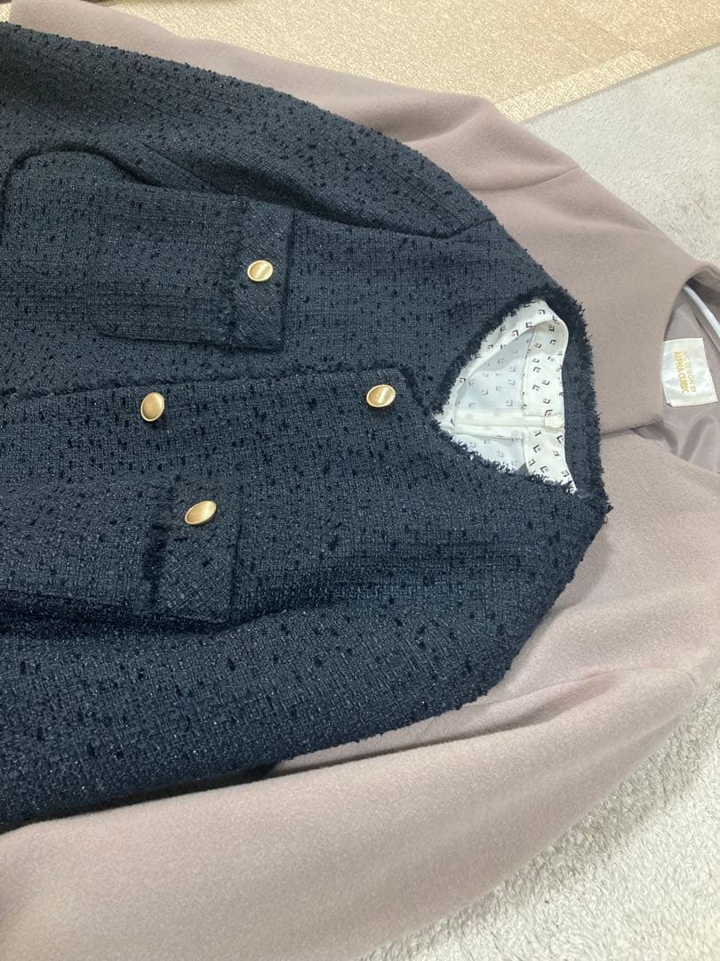 any SiS ツイードノーカラーミドルジャケット　カットソー　コート