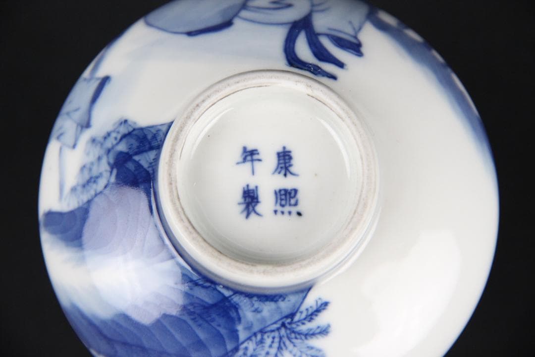 中国美術　青花人物　康熙年製　銘 花瓶 磁器 蔵出 唐物 染付 EYM23-4