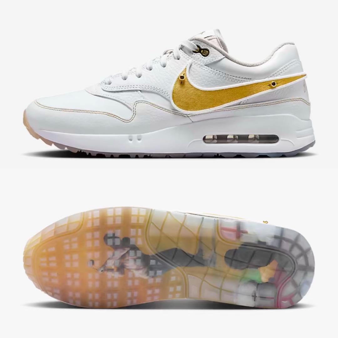 Nike Air Max 1 ホワイト/ゴールド 27cm 交換用スウッシュ付き