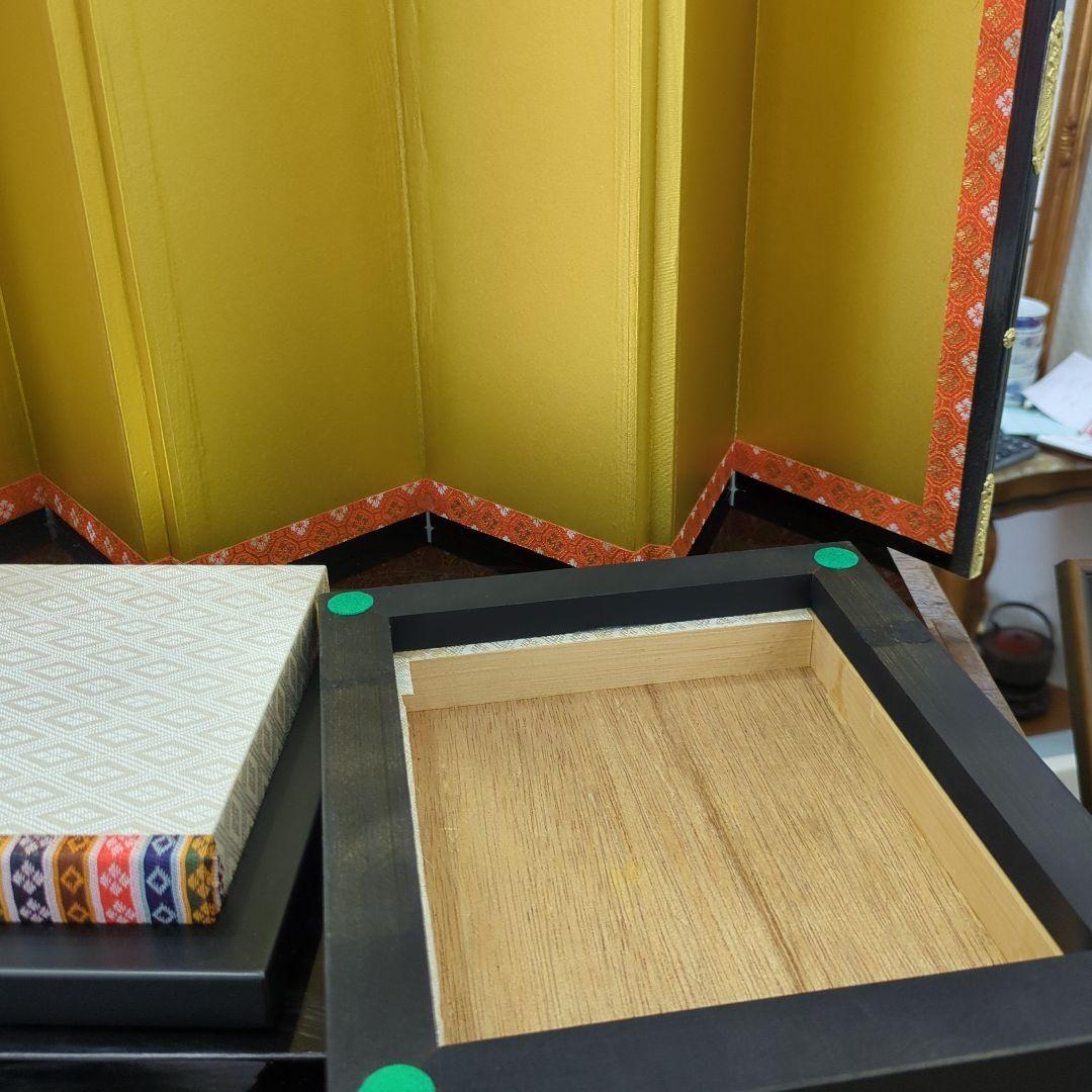 レトロ　木目込み　雛人形 金屏風付き ひな祭り　台付き　お雛様