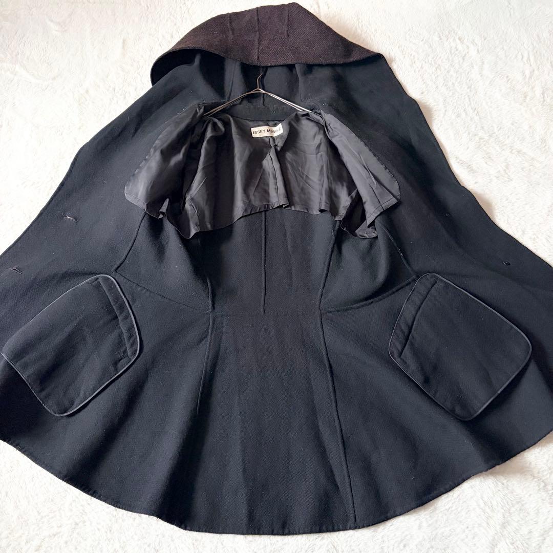6268 希少✨ イッセイミヤケ フーデッドコート 女優襟 バイカラー L