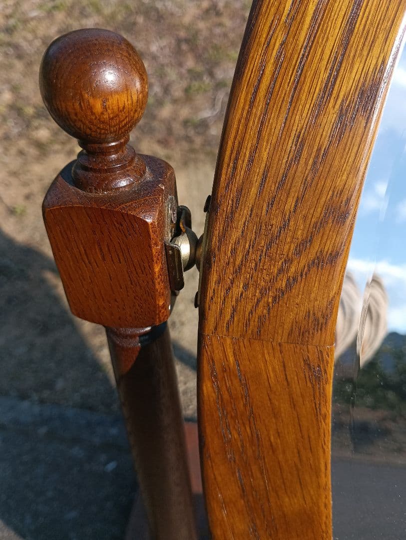 ヴィンテージ　イギリス　姿見　大型　オーバル　手彫り　オーク　スタンド　ミラー