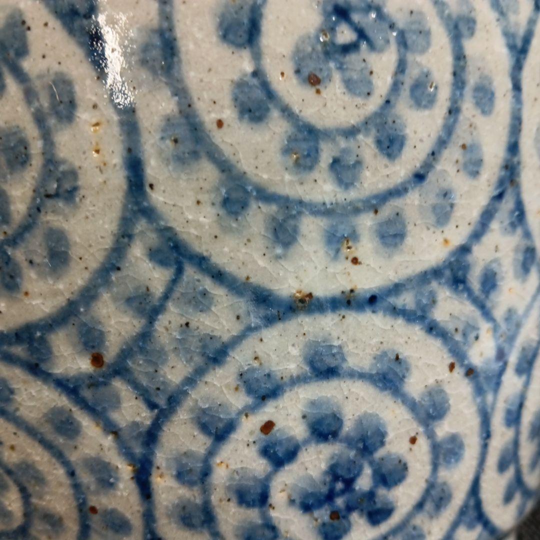 信楽焼 壺久郎作 染付蛸唐草模様 花瓶 木箱付き 米寿記念品 コタニ陶器