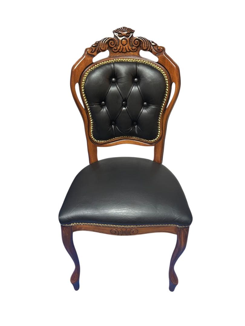 良品　イタリア ダイニングチェア 革張り 猫脚 ブラック②