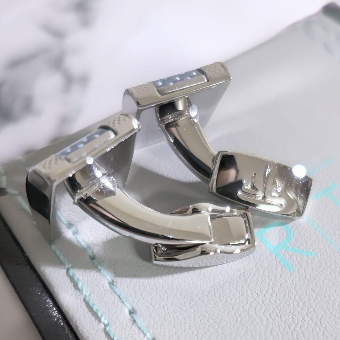 タテオシアンTATEOSSIANカーボンDシェイプカフス銀青シルバーカフリンクス